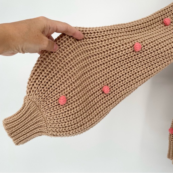 NWT The Great. Bobble Fisherman Knit Cardigan in Sand and Berry Size 0 - Picture 8 of 11